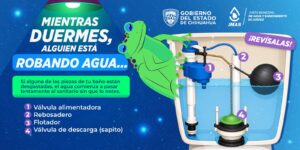 Recomienda JMAS revisar fugas en sapito del tanque de baño para evitar desperdicio de agua.