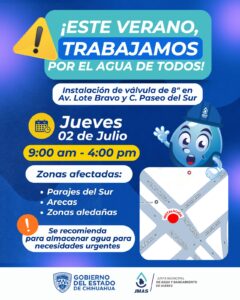 Instalará JMAS nueva válvula en Avenida Lote Bravo y Paseo del Sur.